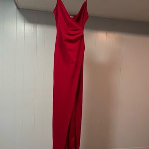 Red long dress.